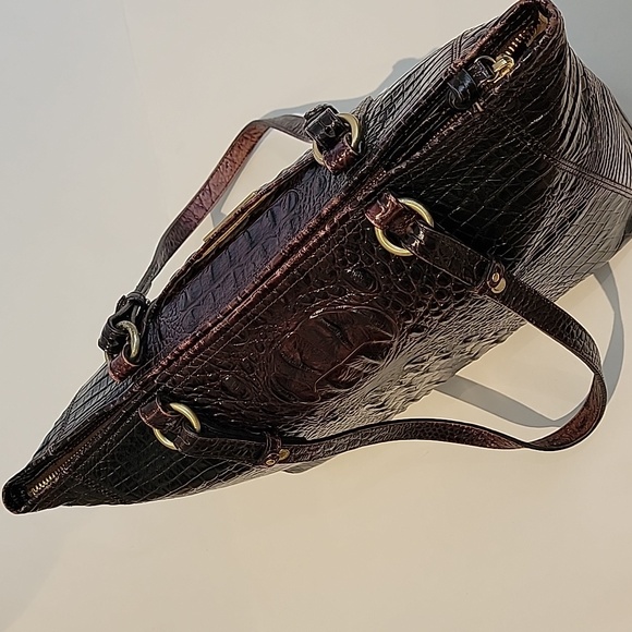BRAHMIN Crocodile-Embossed Brown Leather Bag.  16"w x 10"h x 3.5 D - Picture 5 of 13